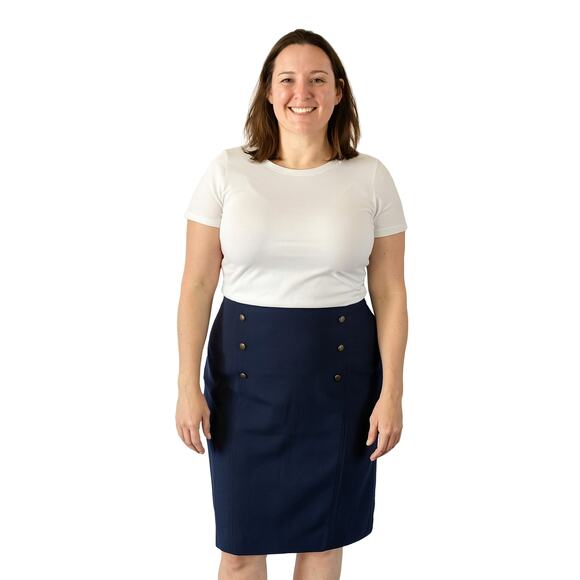 DownEast Women’s Navy Blue Button Detail Pencil Skirt Size Medium - Picture 1 of 9